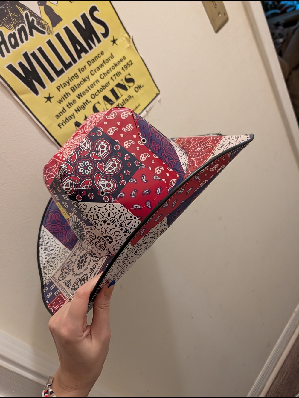 Red & Blue Bandana Print Western Hat - Women Accessories